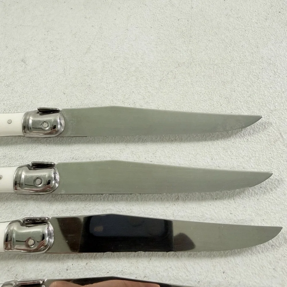 Jean Dubost Laguiole 6-piece Steak Knife Set White Handle Stainless Bee